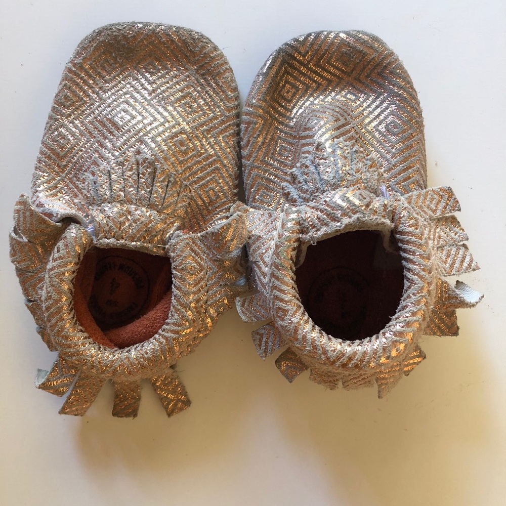 Freshly Picked rose gold foil moccasins